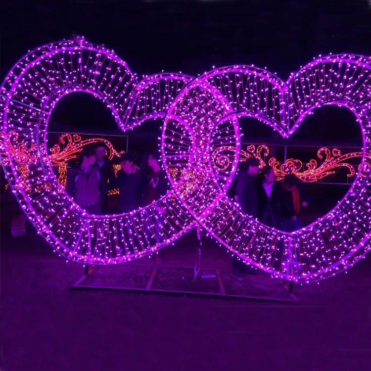 Heart shape corridor led lighted heart shape for wedding outdoor decoration 3d pink heart shape arch motif light