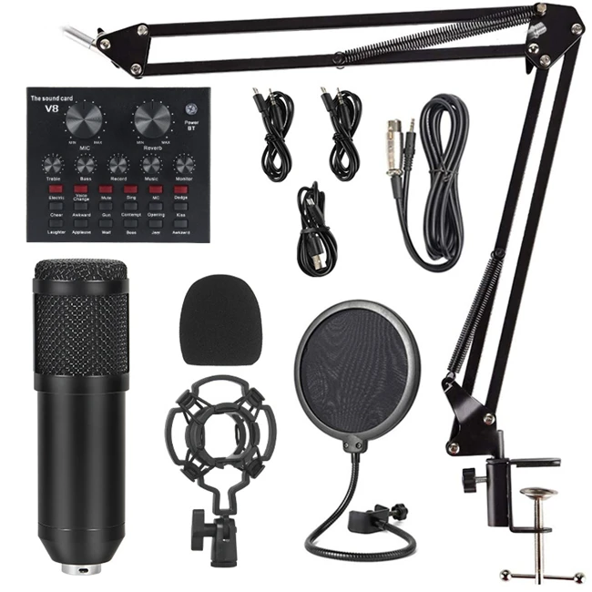 High quality V8 Podcast Equipment Bundle Podcast Microphone Headphone Monitor Podcast Sound Cards Audio Mixers