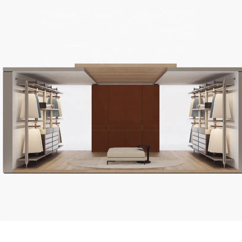 Alluminio modern walk in closet interior design glass shelves wardrobe industrial style dressing room