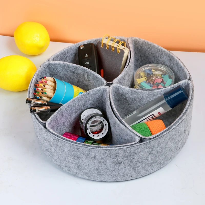 Multifunctional home organizer hard felt storage boxes round drawer organizer tray dividers bins