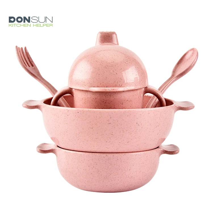 
Wholesale Eco Friendly 5PCS unbreakable Baby Tableware Wheat Straw Kids Dinnerware Set 
