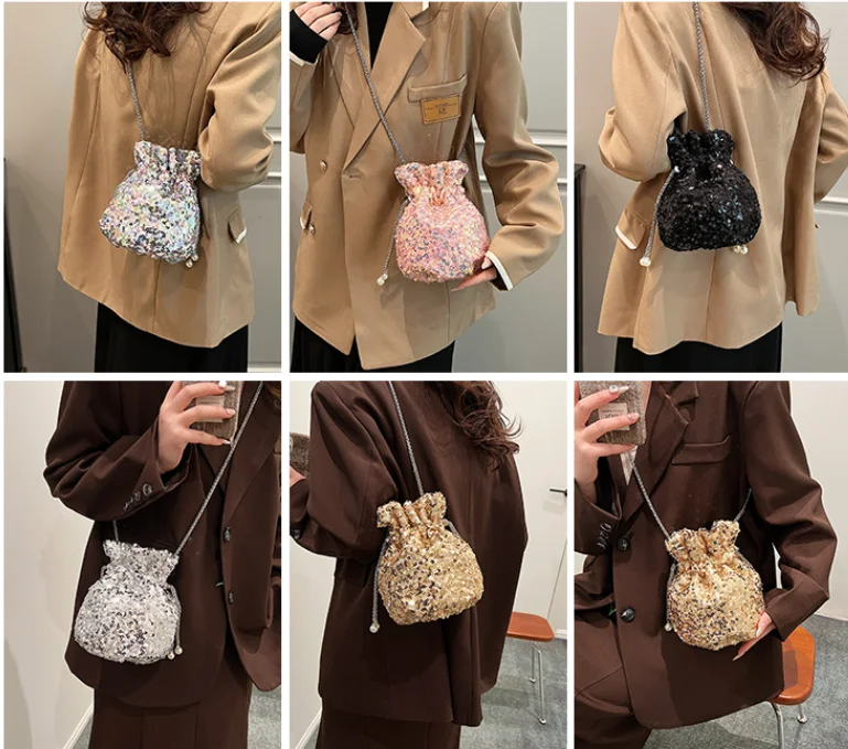 Women Bling Mini Luxury Fashion Handbags Crossbody Shoulder Handbag Ladies Evening Bucket Bag Cute Small Women Purse