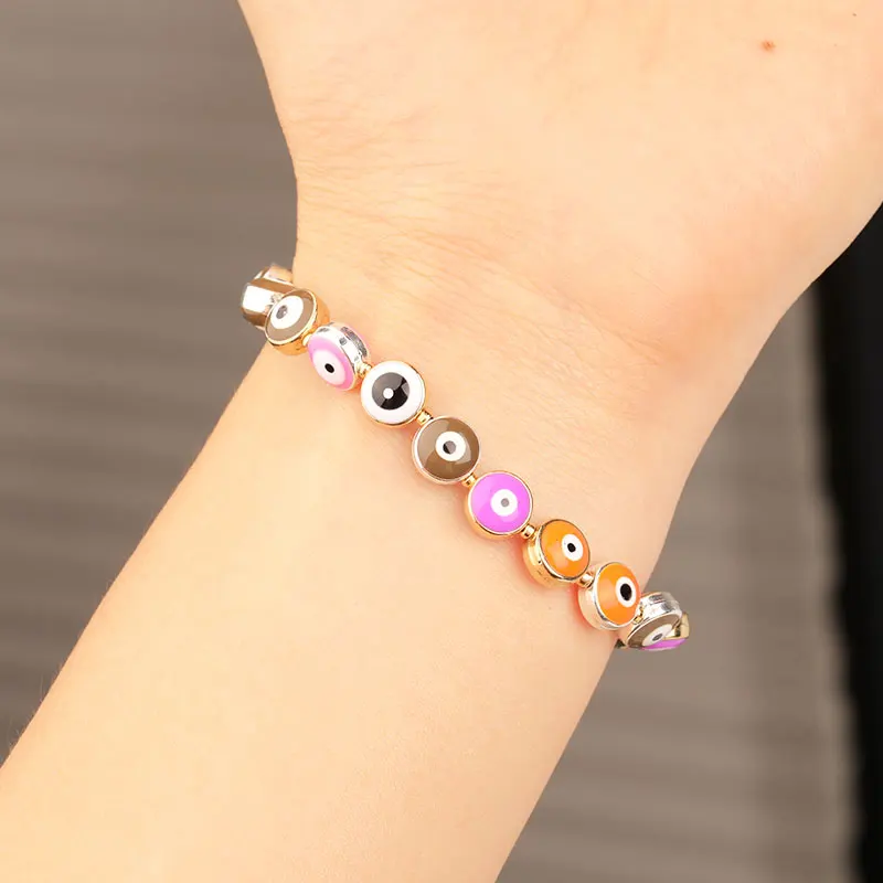 Wholesale Mix Color Flat Evil Eye Loose Glass Beads 8mm Evil Eye Bead For Bracelet And Jewelry Making