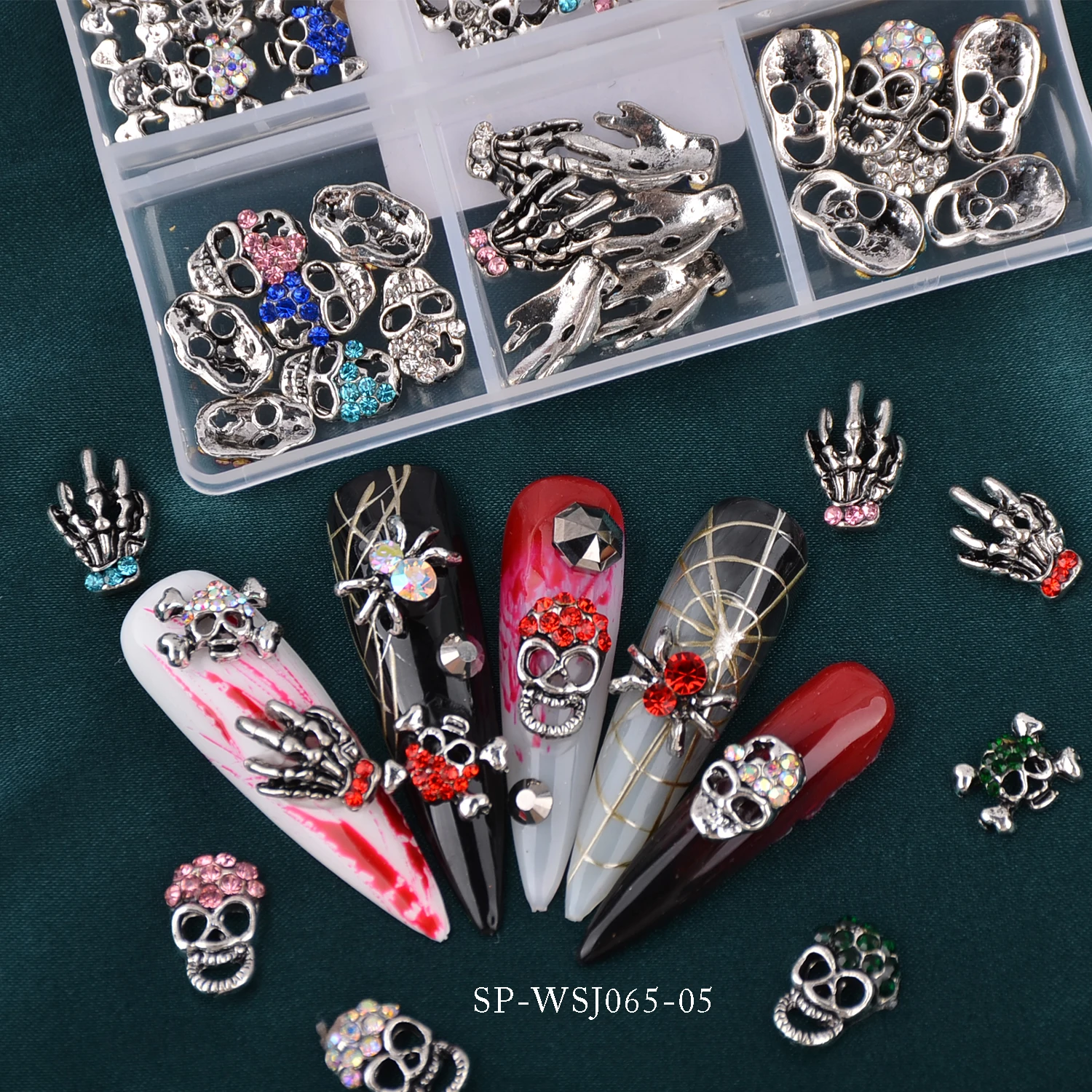 New 60pcs/box Halloween 3D Metal Halloween Nail Art Charm &Rhinestones For Nail Art