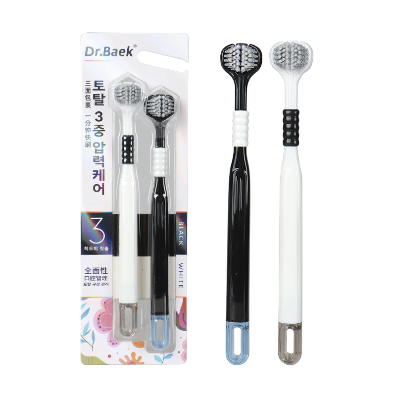 Triple Bristle Toothbrush Complete Cover Triple-Angle Toothbrush Triple Sided Bristle Toothbrush Cleans All Sides at Once