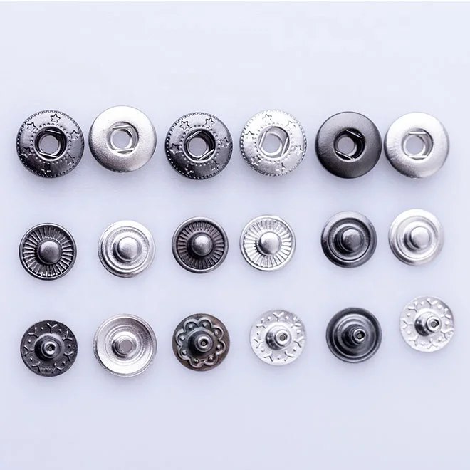 Custom private logo gunmetal/silver spring snap press buttons for bag