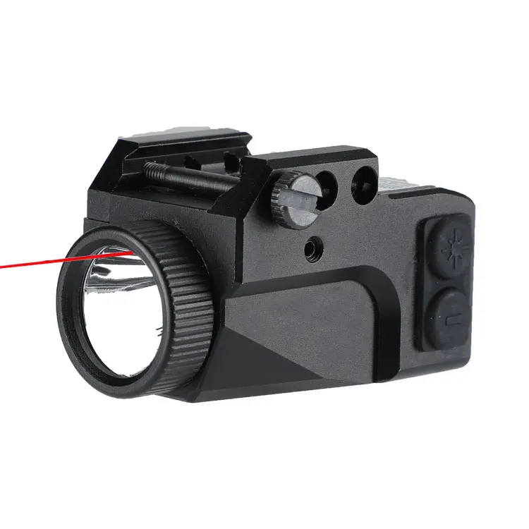 Super collider for pistol red laser sight and LED flashlight combination.