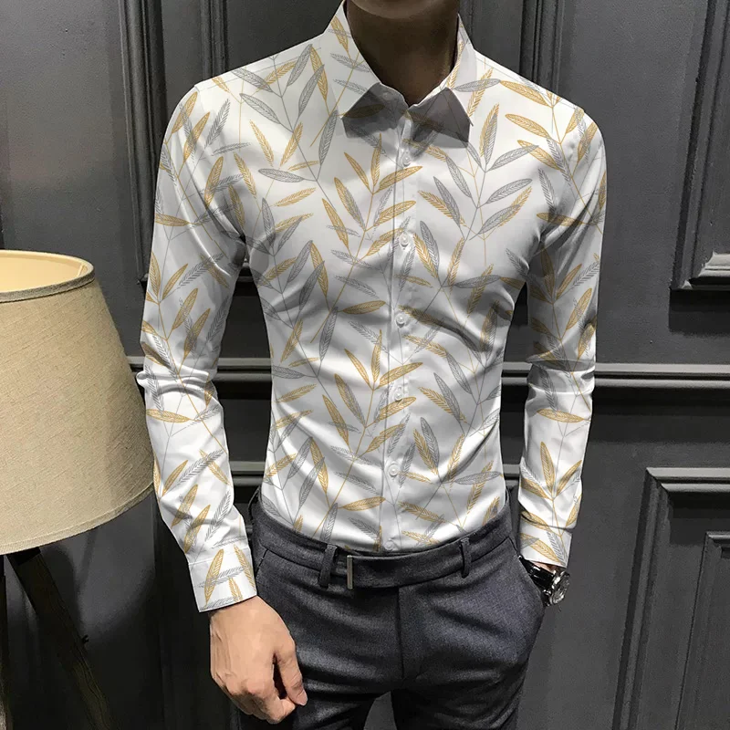 Рубашка мужская с принтом пшеницы, дышащая ткань для дома и офиса