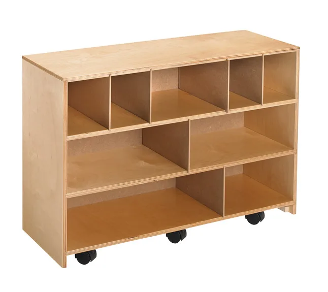 Mobile Block Cabinet With Casters High Quality Wood Storage Cabinet For Kindergarten Kids