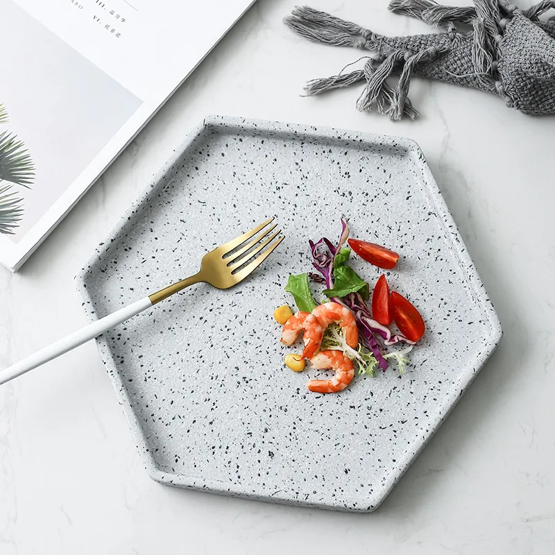 ceramic Steak plate marble pattern tray creative granite tableware hotel storage tray
