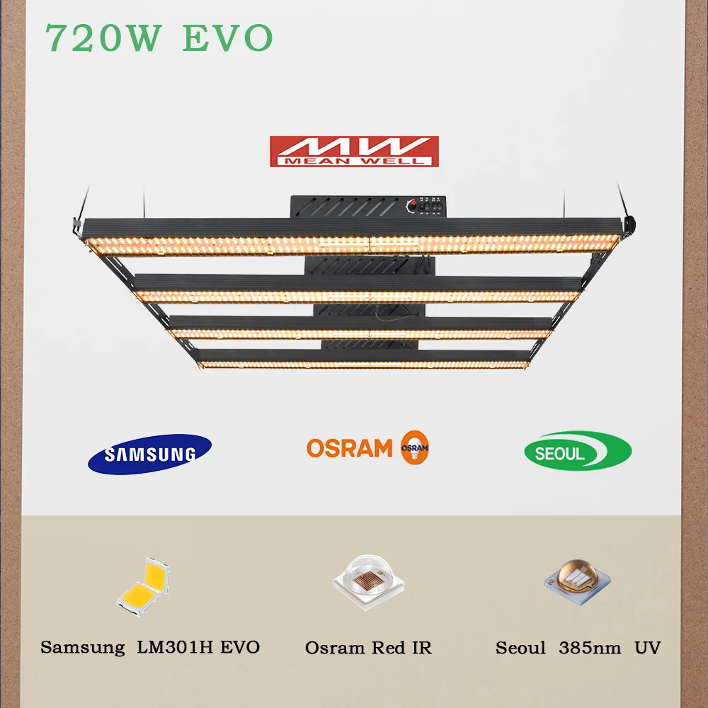 800W LED Grow Light Samsung EVO Diode 2.7umol/J Full Spectrum 4 Bar LED Plant Light Dimmable for Seedling Veg and Indoor Plants