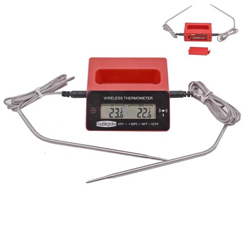 Wireless Digital Kitchen Food Meat Cooking BBQ Thermometer Barbecue with Dual Stainless Steel Probes with Timer