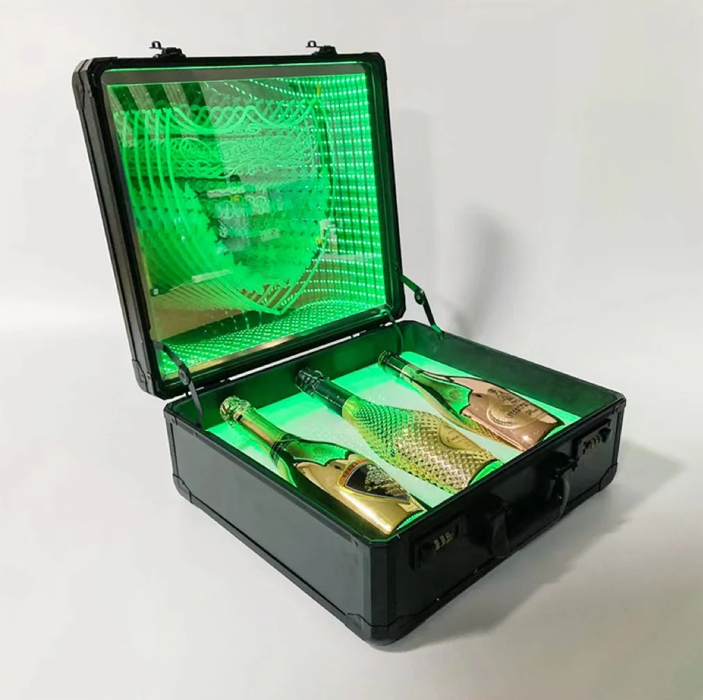 OEM алюминиевый корпус с комбинированным замком, переносной кейс со светодиодной подсветкой, кейс для дисплея цвета шампанского, 3 бутылки, перезаряжаемый бокс для вина