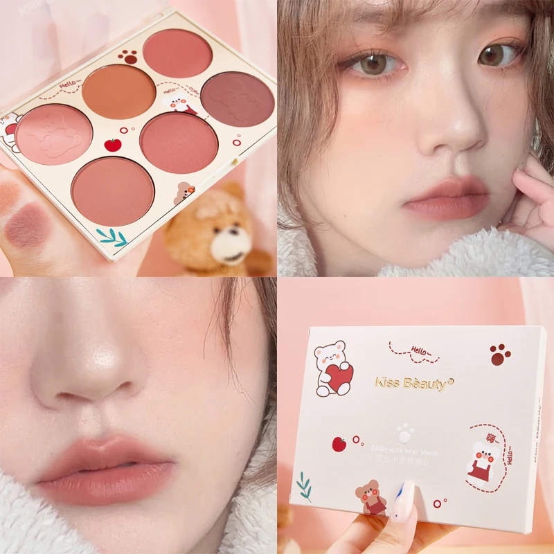 6 Color Blush Matte Natural Cheek Tint Brighten Face Waterproof Face Contouring Cosmetics Blush Powder Soft Female Makeup