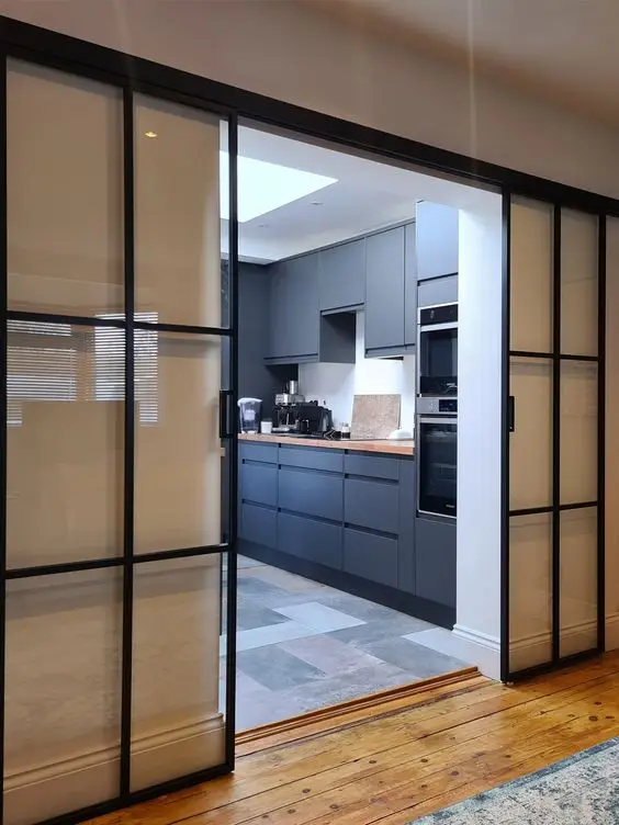 Chinese TOMA ISO Aluminum metal frame black glass door sliding folding and swing door with dividers