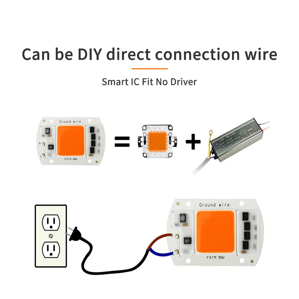 Свет чипы 3000 К 6000 380-680nm Ac220 cob светодиодный чип 220v Чип-диод лампочка светодиодное освещение 50 Вт полный спектр СИД УДАРА огни лампы