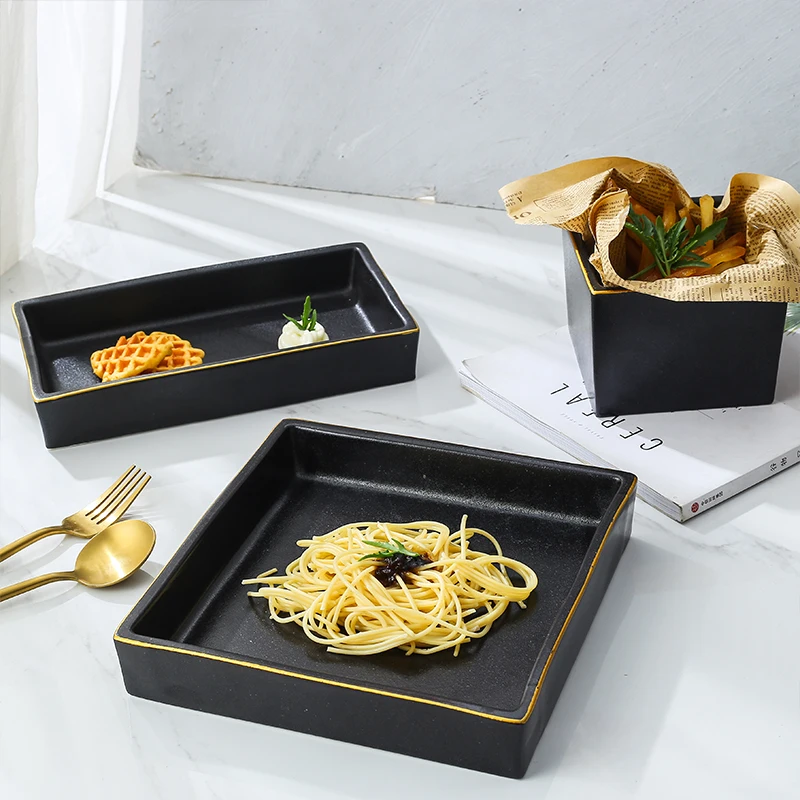 Phnom Penh Ceramic Plate Western Steak Tableware Black Frosted Anti-Scratch Swing Plate Porcelain Fruit Plate