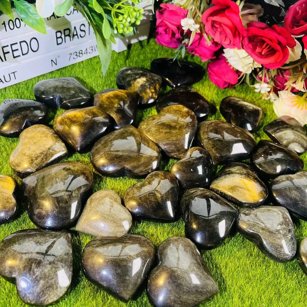 Wholesale Natural High Quality Golden Obsidian Heart Crystal Hearts  For Healing