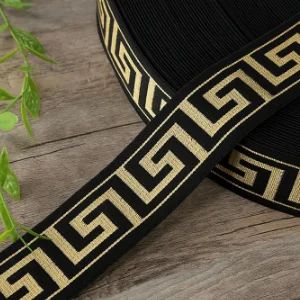 Stylish retro nylon jacquard webbing Maze jacquard elastic plain weave flat wide 40mm durable elastic band