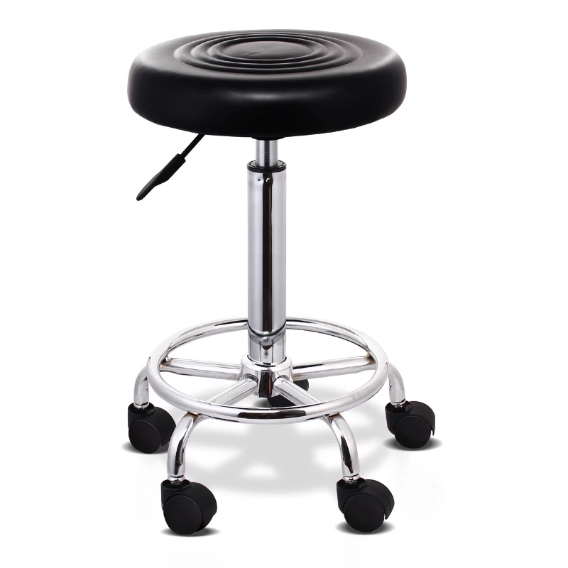 High Quality round Bar Stool Chair Black PU Leather with Metal Footrest for Schools and Hospital