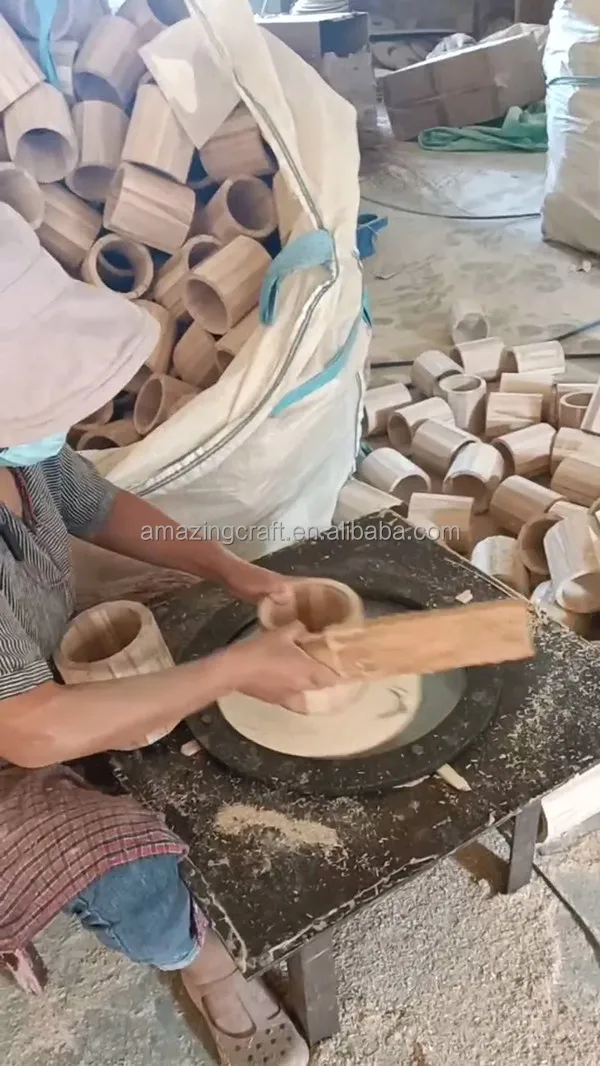 Solid Wood Carved Cutout Jar Container Food Pot with Oil Treatment Customized Size Wholesale