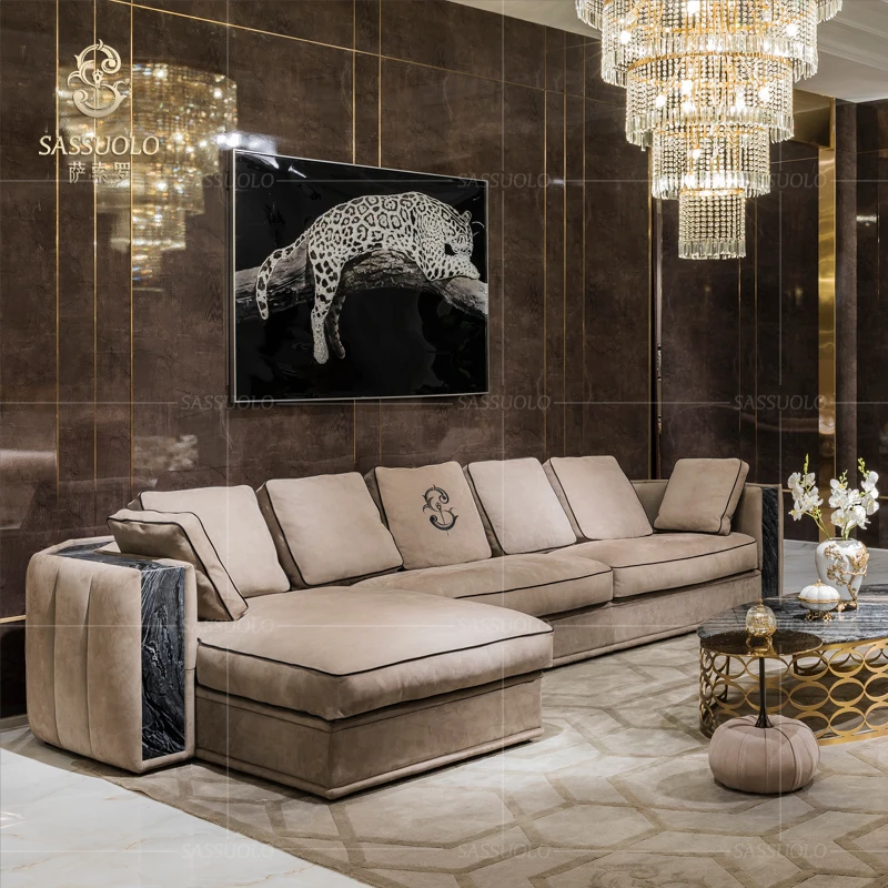 Sassuolo Italian light luxury marble 7 seater sofa l shaped sofas high quality furniture sofa living room set