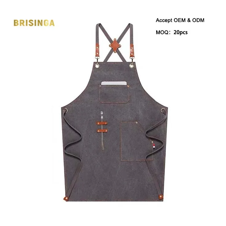 Apron in Canvas with Cross Straps Adjustable for waiter ruffled apron