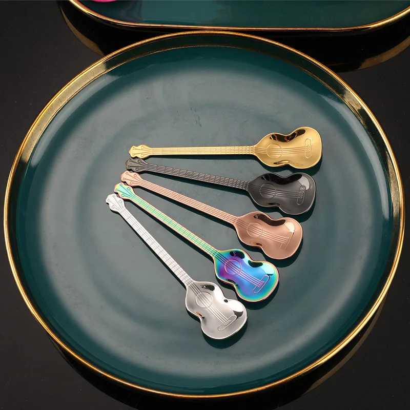 Stainless Steel Spoon Creative Fashion Guitar Shape Mixing Spoon Restaurant Coffee Dessert Ice Spoon