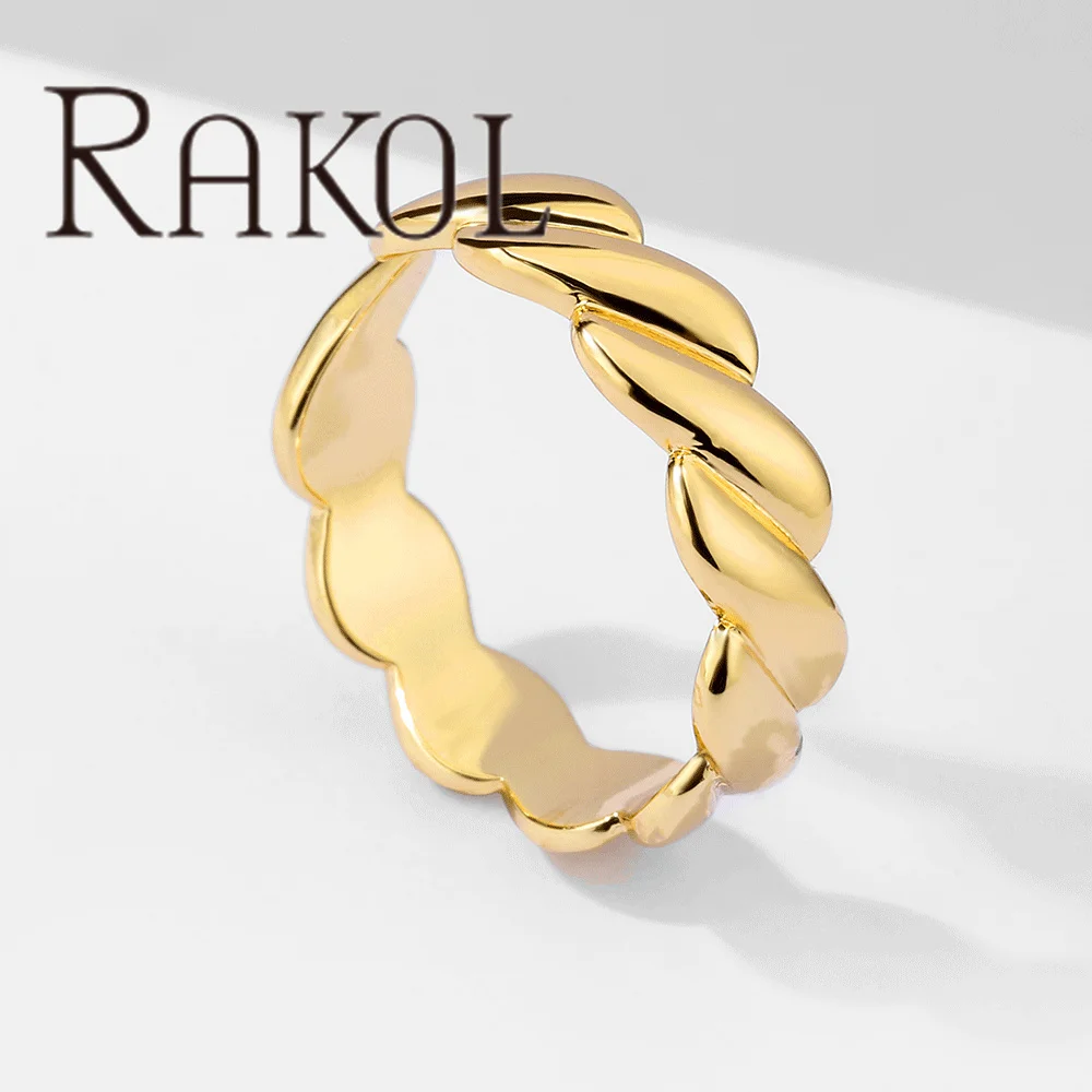 RAKOL RP2212 vintage women jewelry brass ring metal simple design ladies gifts 18k gold plated twisted ring