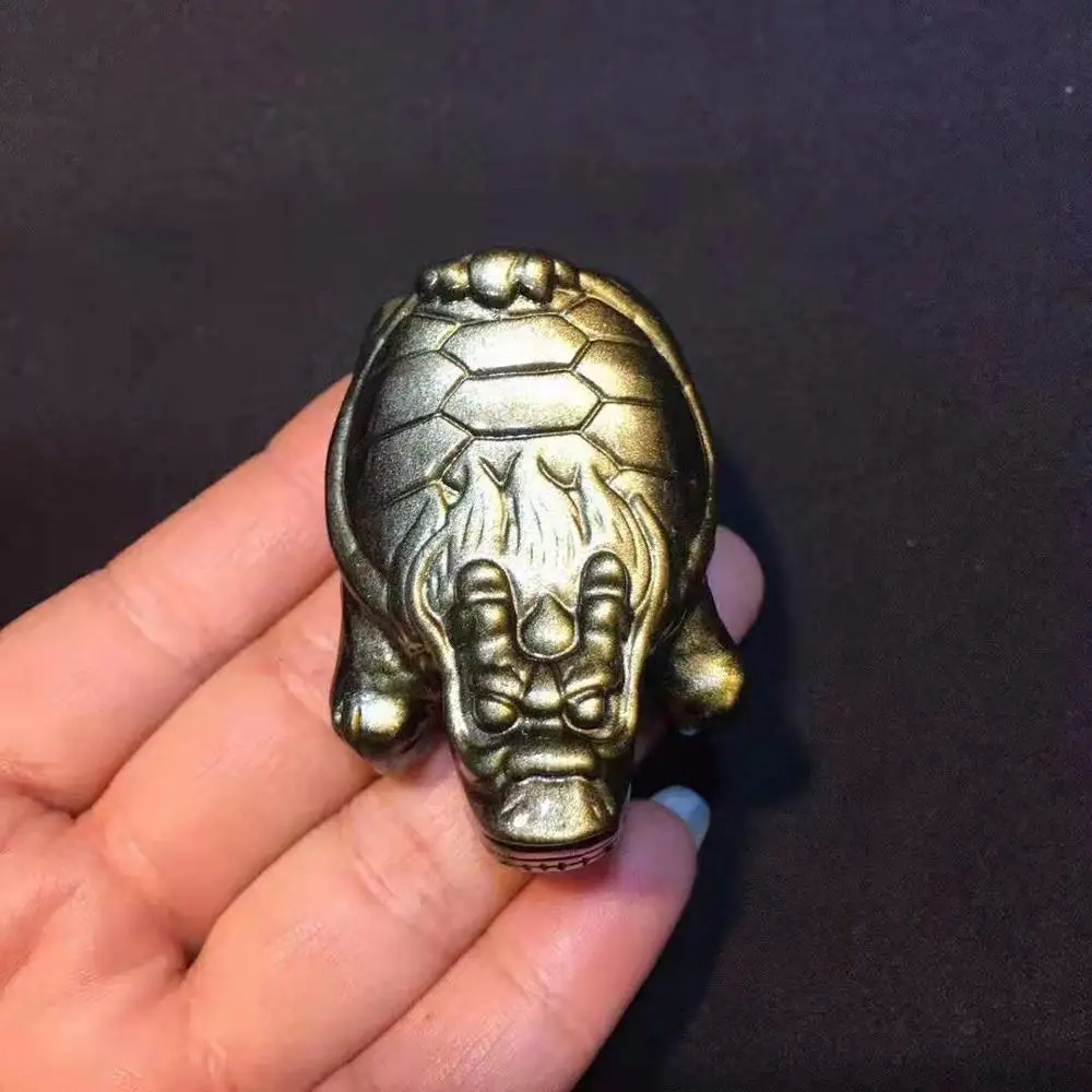 Natural golden obsidian crystal carving tortoise the dragon turtle car pendant