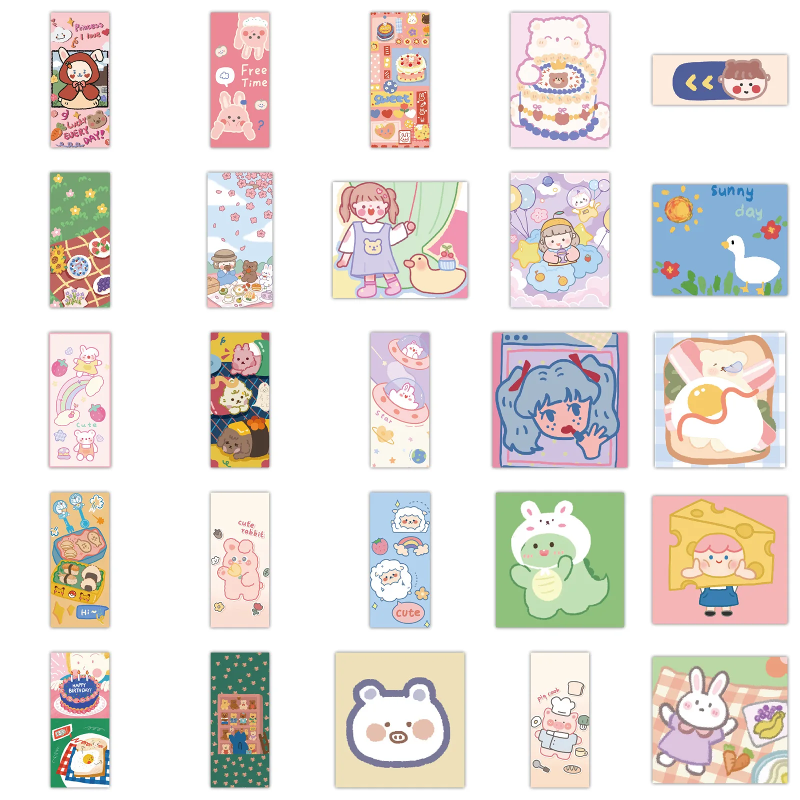 
50PCS Cute cartoon character animal pink girls rabbit bear animal sticker Luggage Computer Mobile Phone Creative label Sticker 