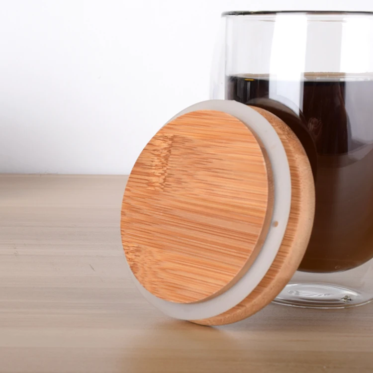 250ml 350ml 450ml Unbreakable Drinking Water Double Wall Glass Cup Mug with bamboo lid Set