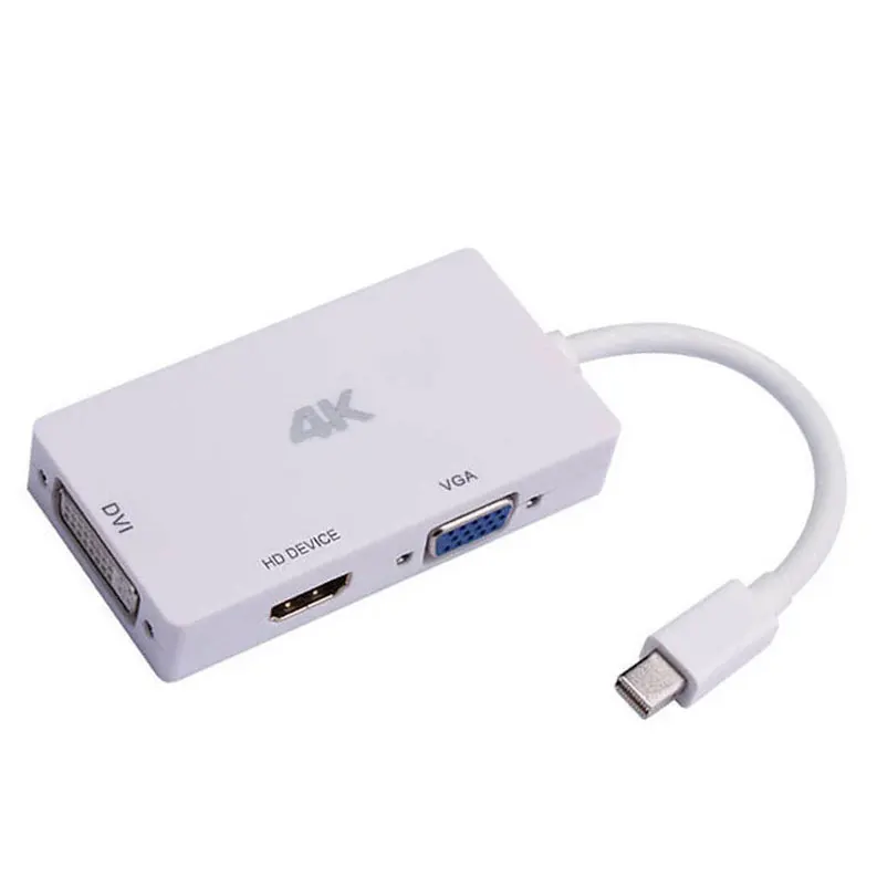 Экономичный белый адаптер 3 в 1 4K HD с интерфейсом мини-дисплея для конверсии HD VGA DVI кабель Mac поддержка 1080P