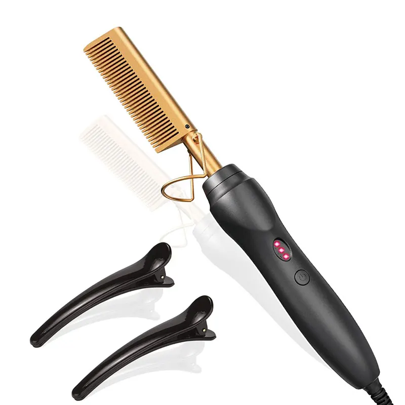 Multifunctional Heat Pressing Copper Hair Straightening Electric Hot Comb for Natural Black Hair Beard Wigs
