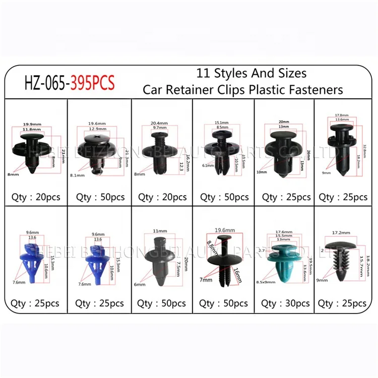 395pcs 6-10mm for All Cars Mixed Auto Fastener Clip Plastic Box-packed Car Door Bumper Fender Liner Sealing Strip Fixed Clips