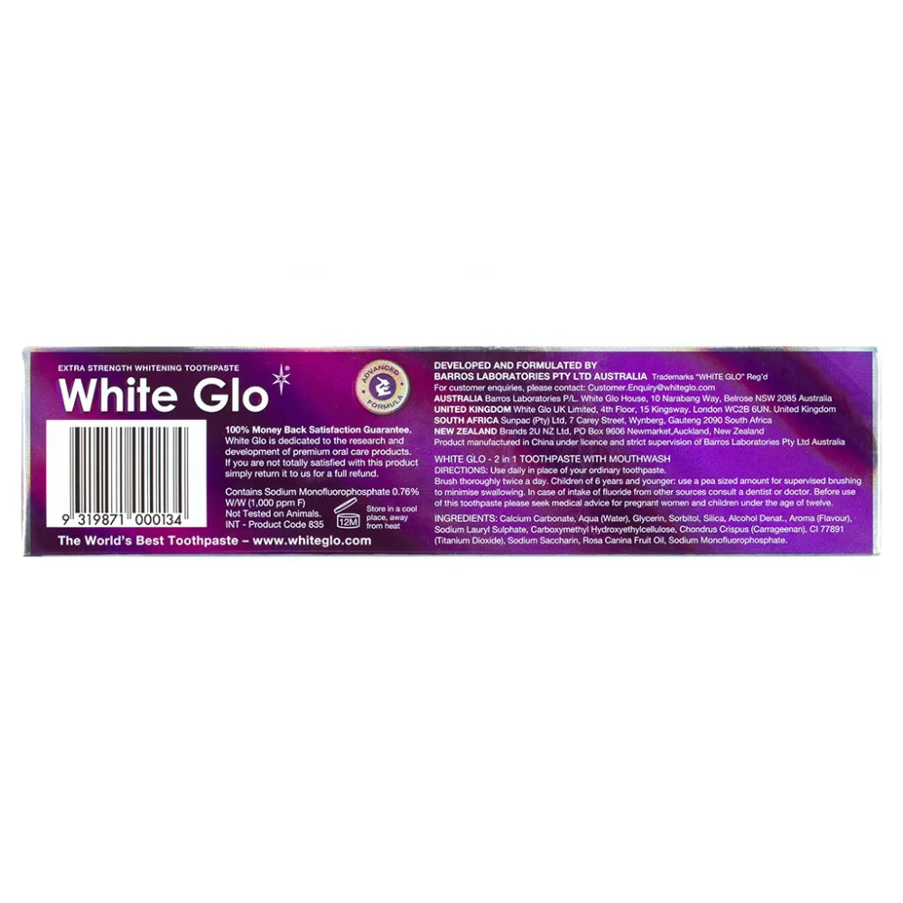 White Glo 2 in 1 Whitening Toothpaste with Mouthwash 150G
