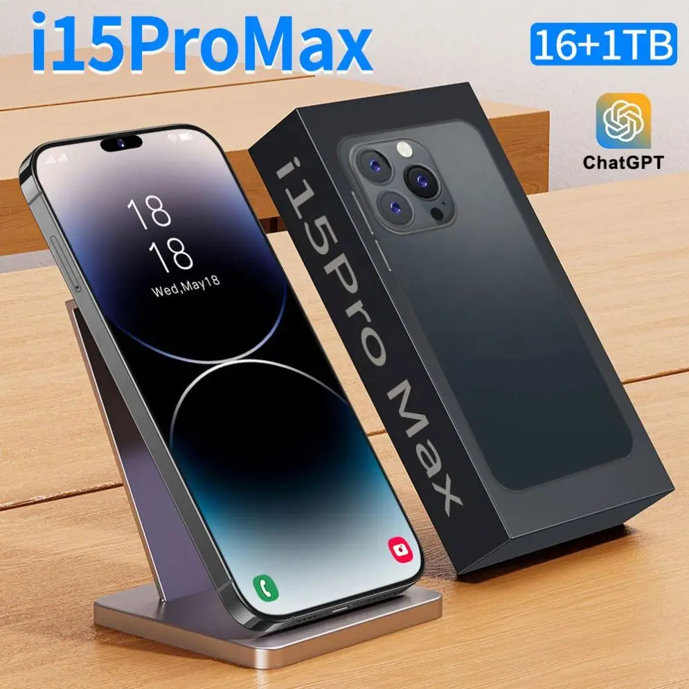 i15 pro max clone Smartphones 16GB+1TB 6.8 Inch 10-Core LET Cellphones Large battery unlocked Dual SIM 7800mah Smartphones