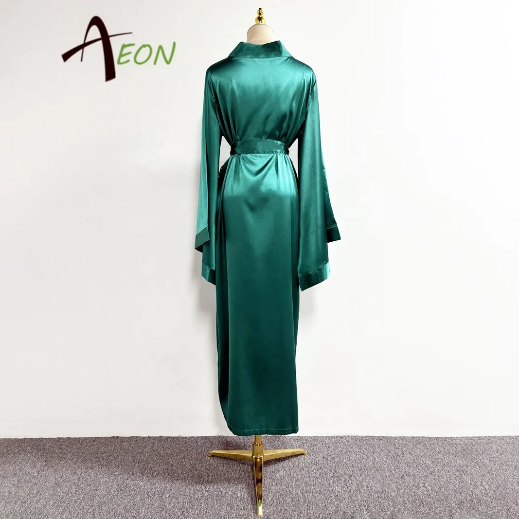 Luxury Silk Satin Long Blue Bridal Maxi Kimono Robe  Floor Length dressing gown Bachelorette party womens long bridesmaid robe