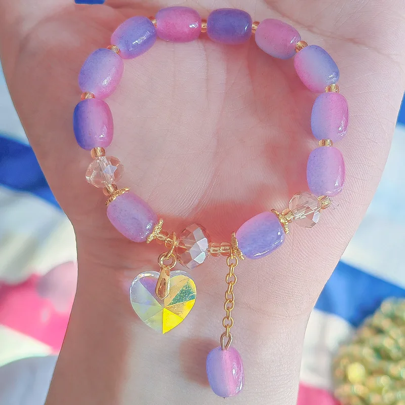Colorful Butterfly Charm Bracelet for Girl Students Exquisite Sweet Gemstone Green Blue Pink Purple Crystal Butterfly Bracelet