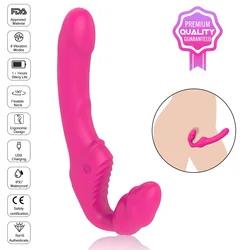 Quaige Sex Toys Silicone Double Side Dildo G Spot Anal Clitoris Vagina Sax Toys for Woman with 9 Vibration Modes