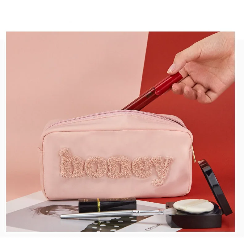 Promotional Large Capacity Girls Zipper Soft Terry Cloth Fabric Cosmetic bag Makeup Pouch