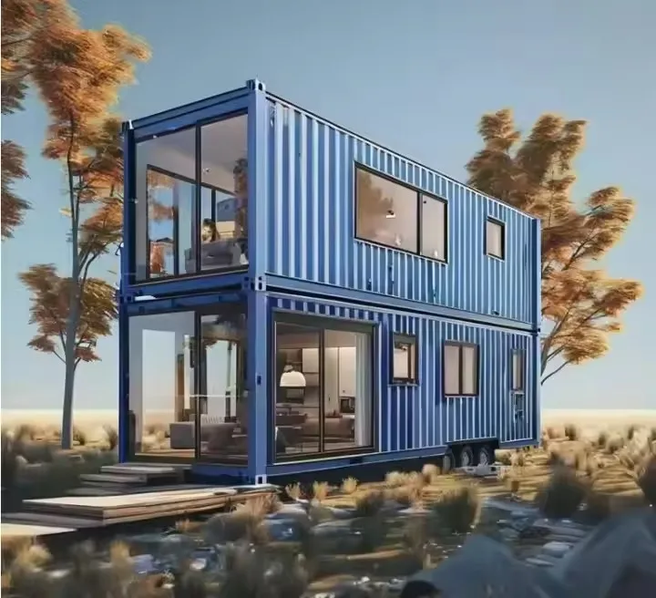 Rising Best-selling  Customized Two Storeys Prefab House Prefabricated Metal Steel Structure Building with Factory Price