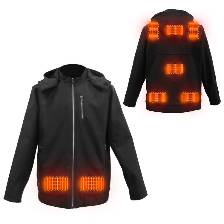 8 heating zones carbon fiber thermal electric smart rechargeable batteries heated clothes jacket with hoodie for women men