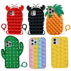 Fidget Sensory Toy Pop It Protective Cover  Phone Case Cartoon Silicone Phones Cases Pop Its For iphone 11/12 Series Huawei