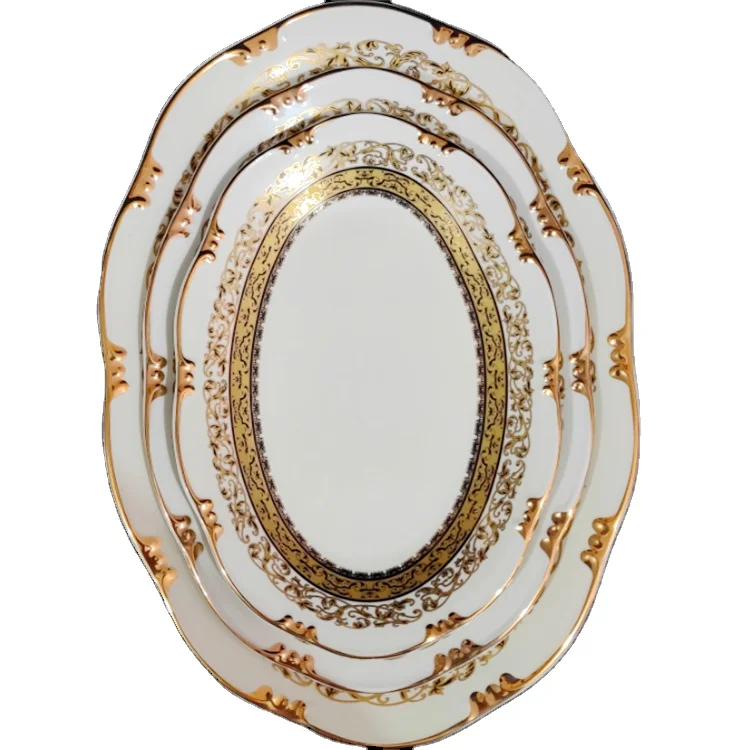 
Cheap ceramic white gold porcelain oval plate for hotel dinnerware colorful fish plate for restaurant small white porcelain plat 
