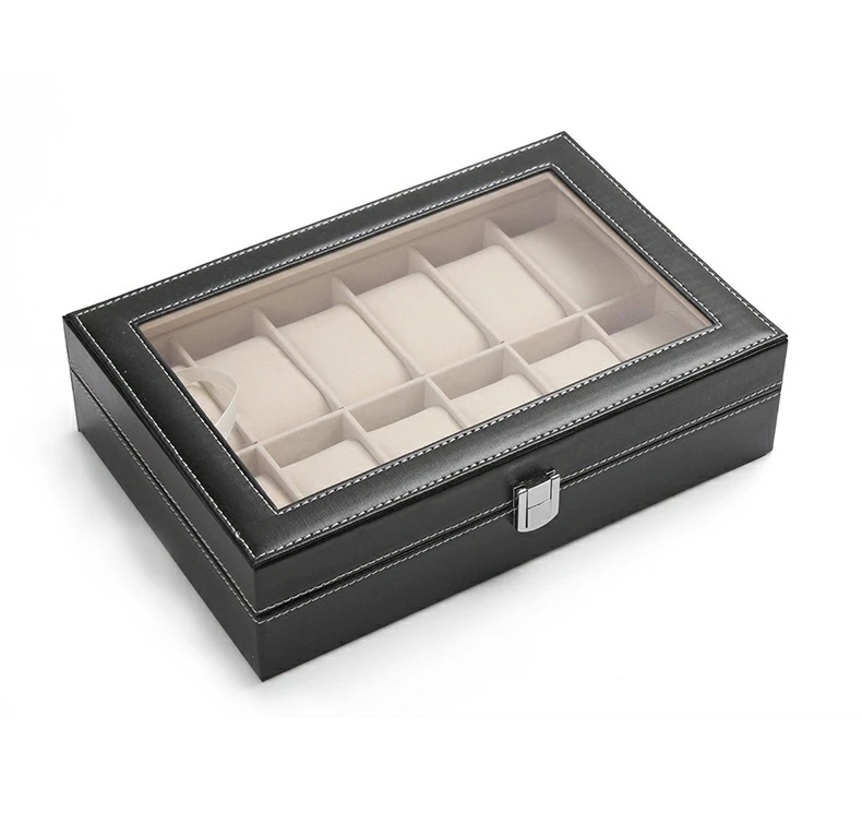 
12 black pu leather watches storage box 