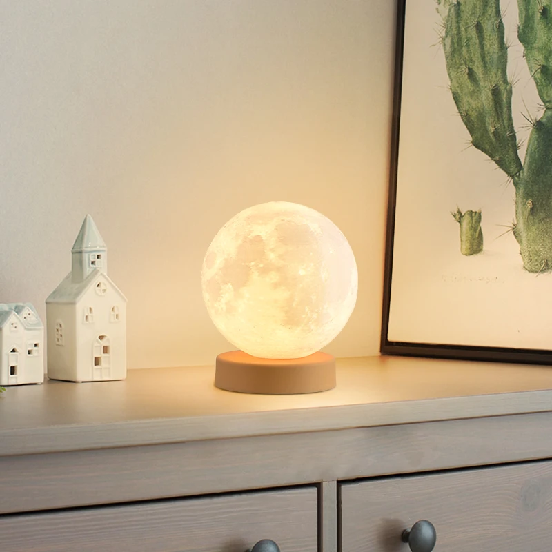 Home Decor Moon Shape Bedroom Bedside Lamp Usb Rechargeable Gift Table Lamp Indoor Modern Touch Control Dimmable Led Night Light