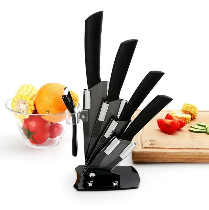 Чрезвычайно острые черные превосходные циркониевые кухонные ножи керамический набор с акриловым блоком