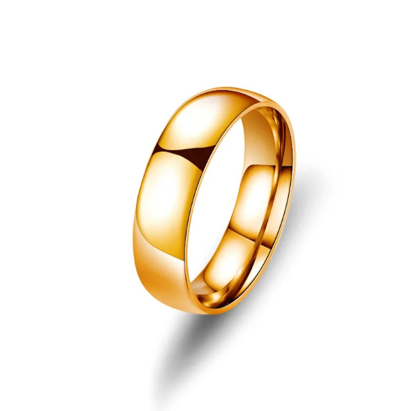 18K Gold Plated 6mm Mens Band Rings Stainless Steel Jewelry Fashion Titanium Steel Plain Ring for Men