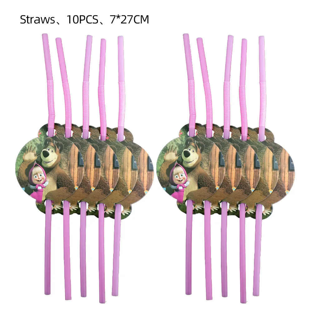 RUI YI Masha And The Bear Banner Balloons Set Cake Topper Pull The Flag Party Globos Ballons For Kid Birthday Party Decorations